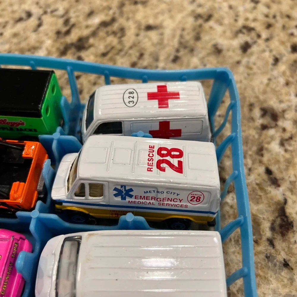 Vintage Diecast Toy Car Lot Emergency Rescue Racing Stock Cars 12pc with Tray